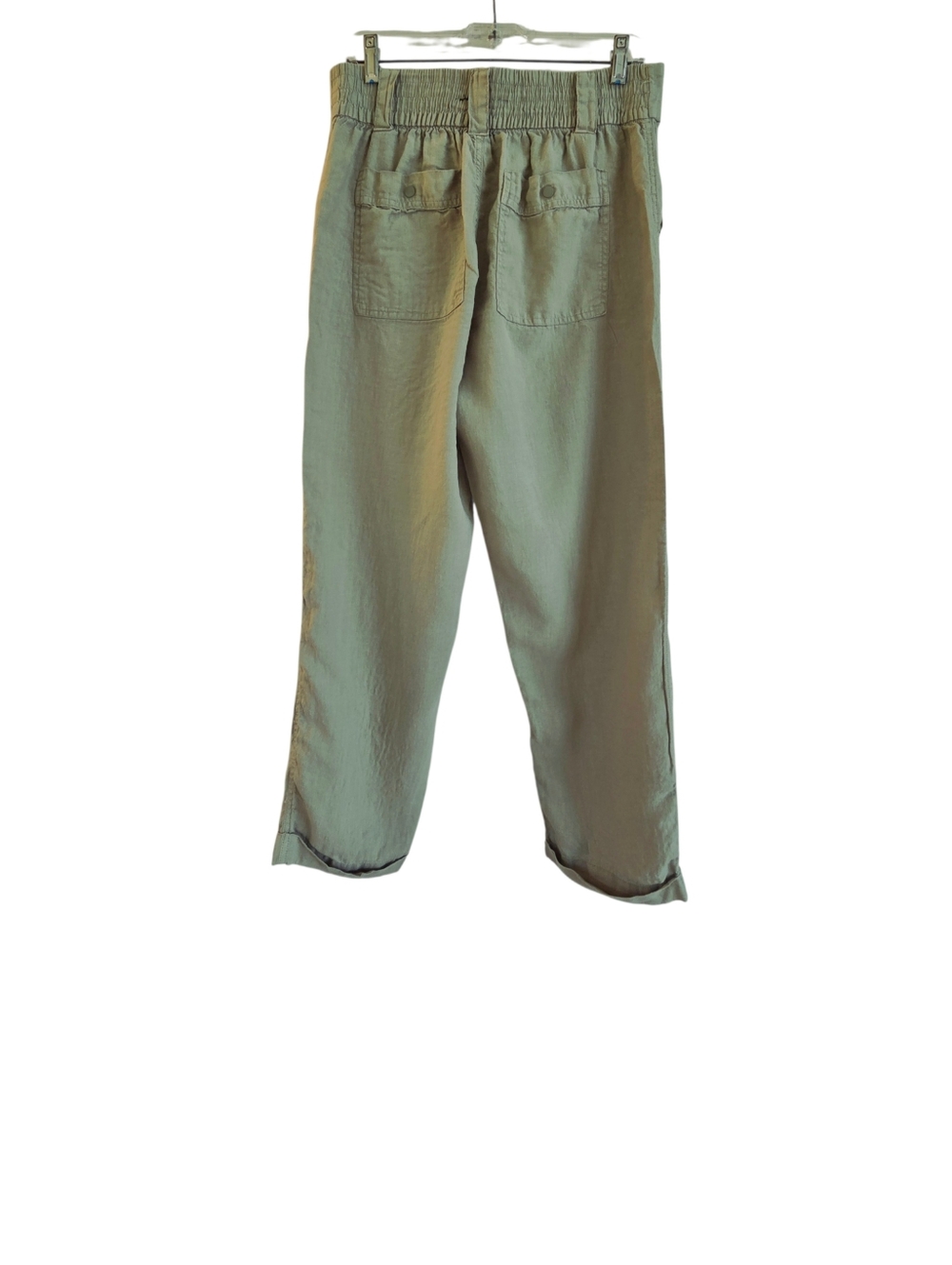 Tahari Linen Trousers Cuffed Relaxed Utility High Waisted Sage Green Size L - Picture 3 of 15